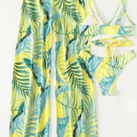3PC set Bikini with Mesh Legging Tropical vibe Swimsuit set - Picture 3 of 6